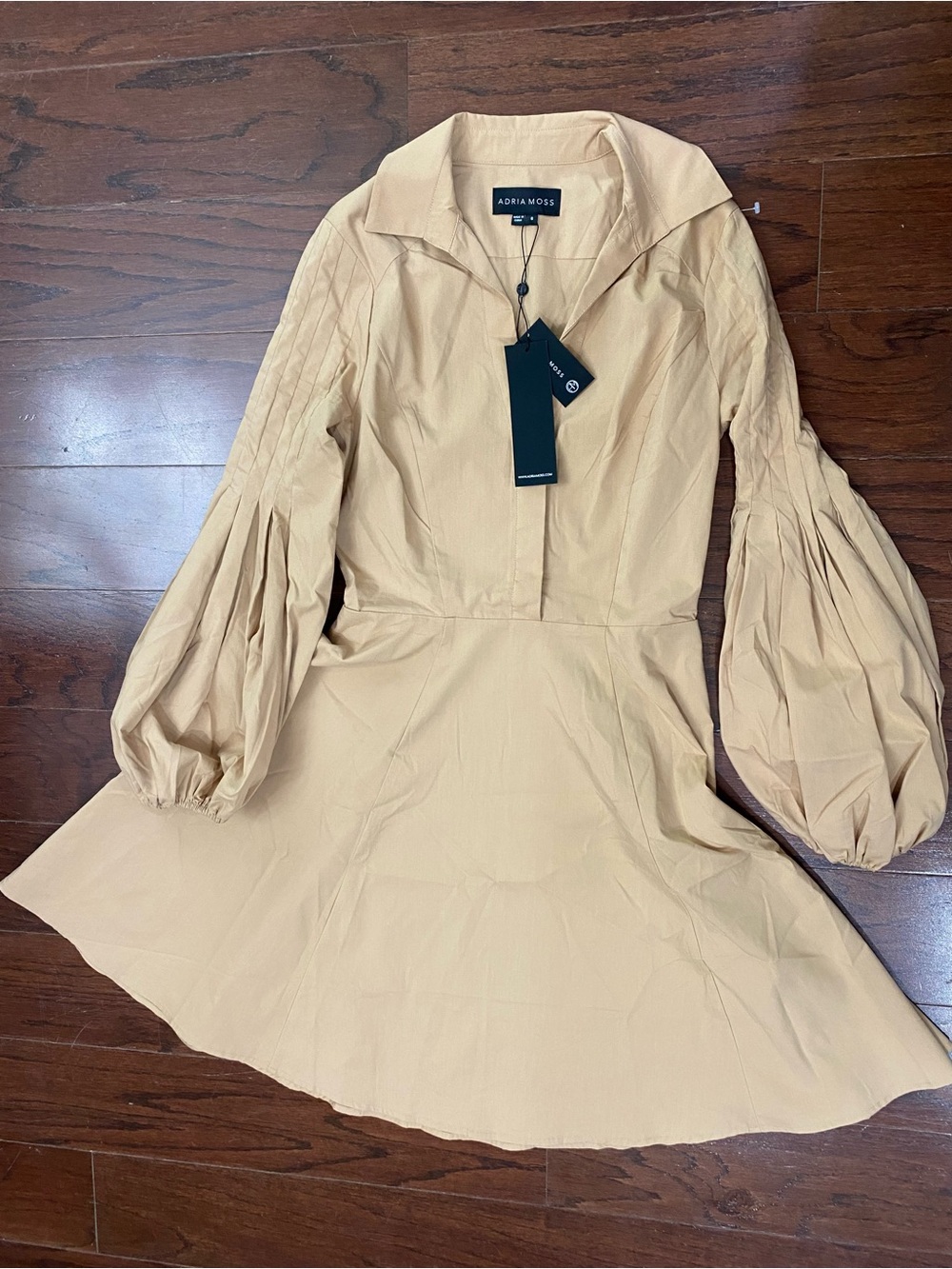 Anthropologie Adria Moss Cotton Puff Long-Sleeve Tan Dress NWT Size 6